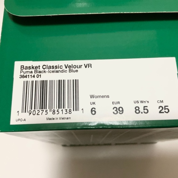 Puma Velour Basket Classic Black White Blue Fashion Sneaker Loafers Casual Shoes - Picture 5 of 5